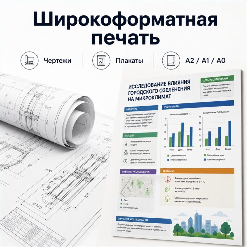 Широкоформатная печать чертежей A2, A1, A0 и цветных плакатов в Томске