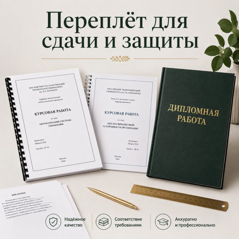Переплёт курсовых, отчётов, дипломов и ВКР в Томске